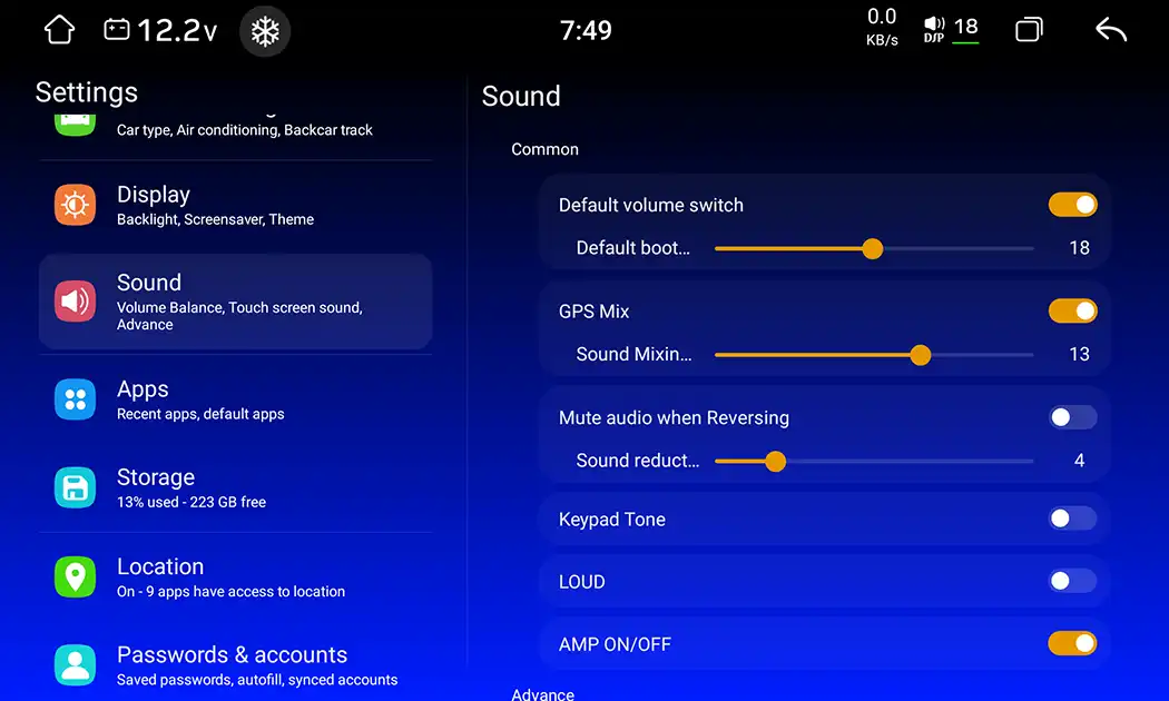 Sound settings